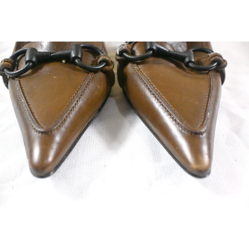 Gucci Vintage Horsebit Pumps Pointed Toe Stiletto Heels Leather Brown 35.5C US 5 - Picture 3 of 13